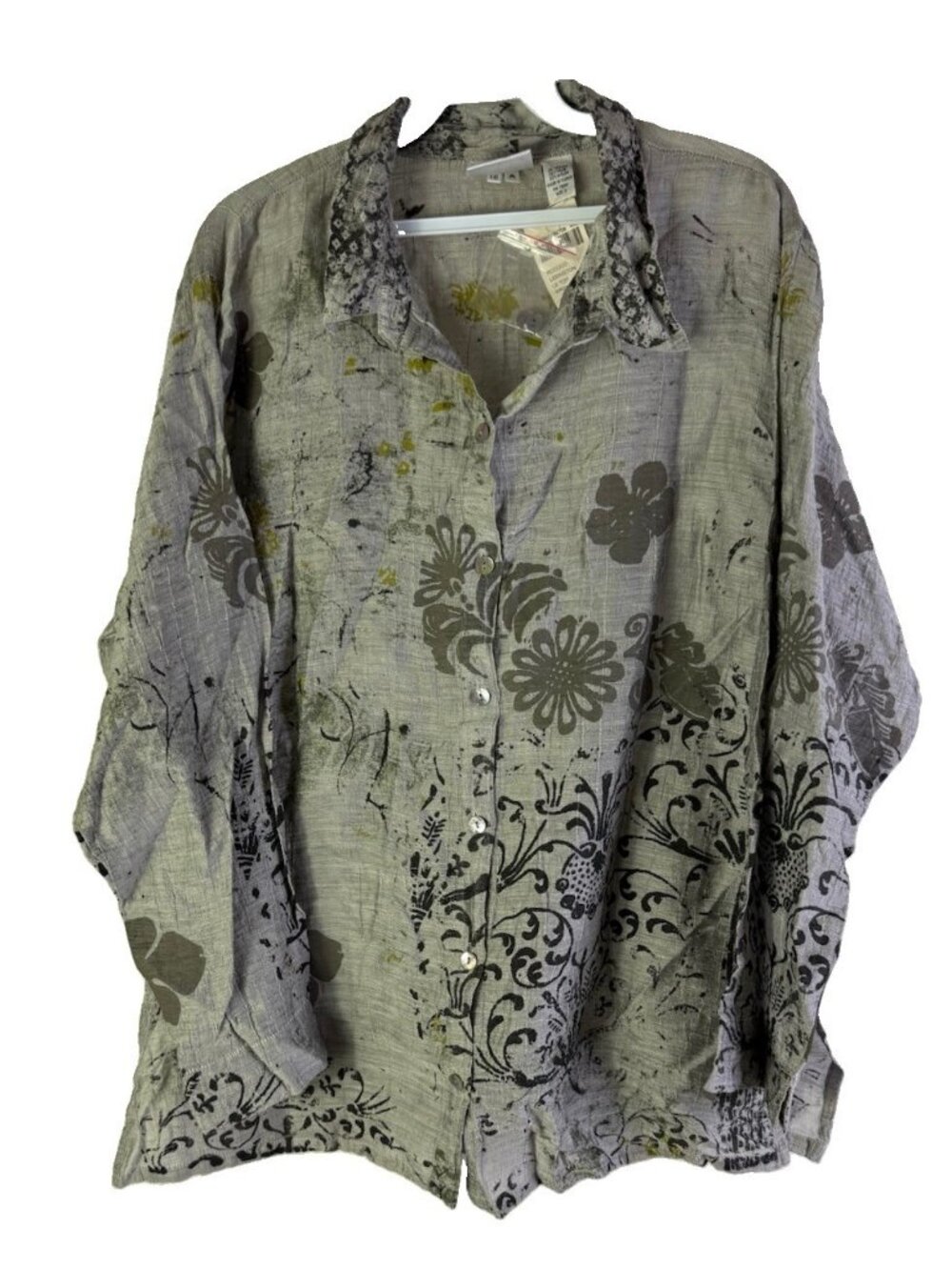 Deadstock Vintage 90s Linen Button Shirt Floral Gauzy Earthy Goblin